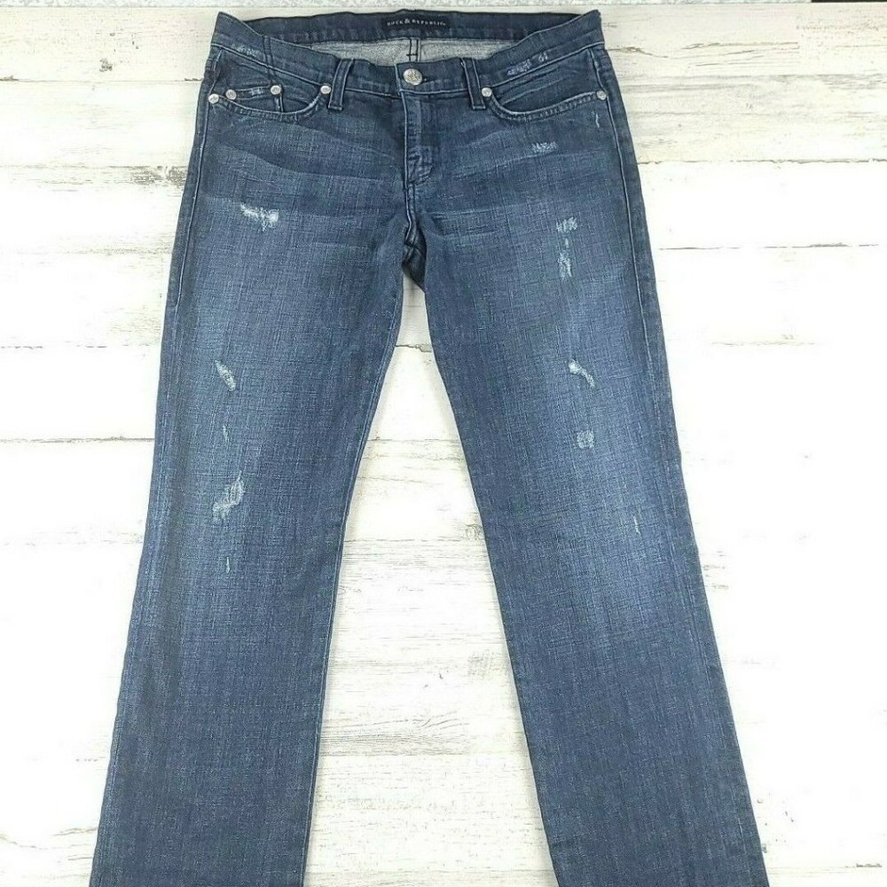 Rock Republic Stella Jeans Womens Dark Wash Low Rise Slim Straight Size 31 EUC